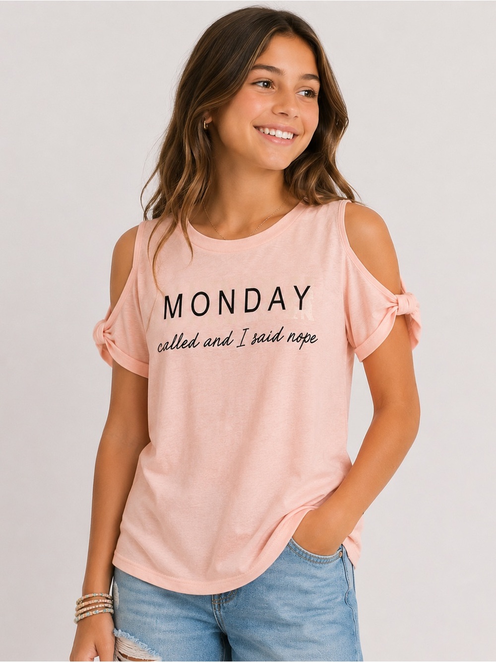 Ten Sixty‎ Sherman “Monday Called and I Said Nope” Cold Shoulder Tee Girls XL